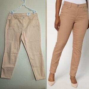 Slyle & Co Skinny Table Mid-Rise Tummy Control Pant Curvy Fit 14 Creamcile